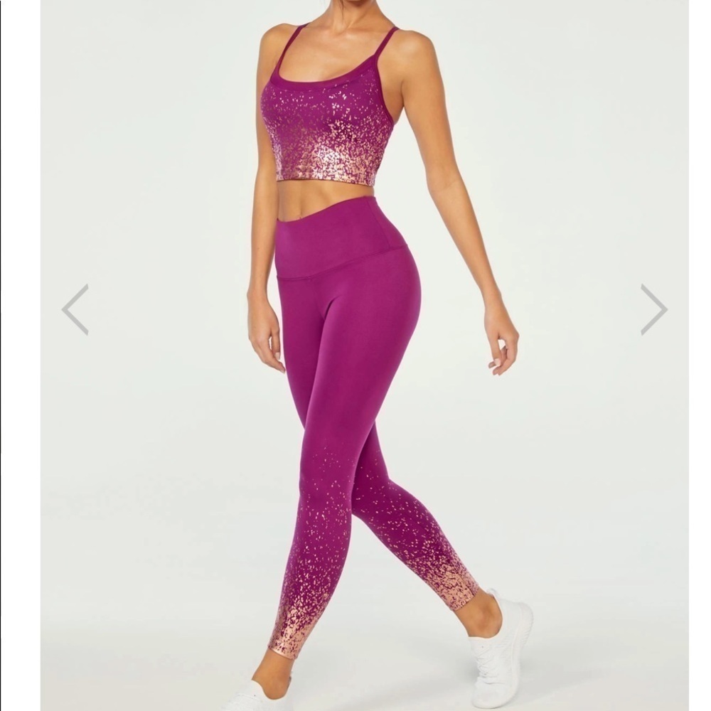 Marika burgundy/purple and gold foil leggings and sports bra set, new, small